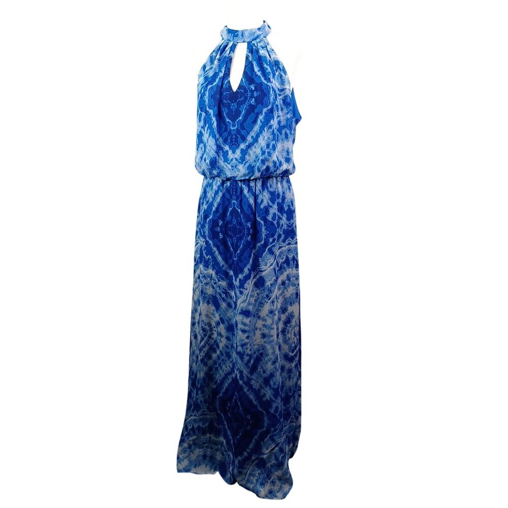 Bisou Bisou Women's Halter Maxi Dress Size 10 Royal Blue Tie Dye Romantic Flowy